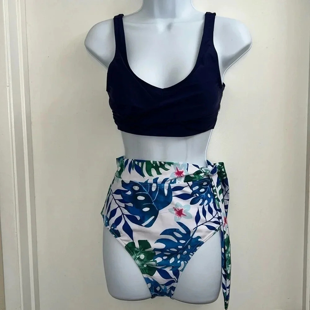 Women’s Blue Paradise High Waisted Bikini Set - Size Small